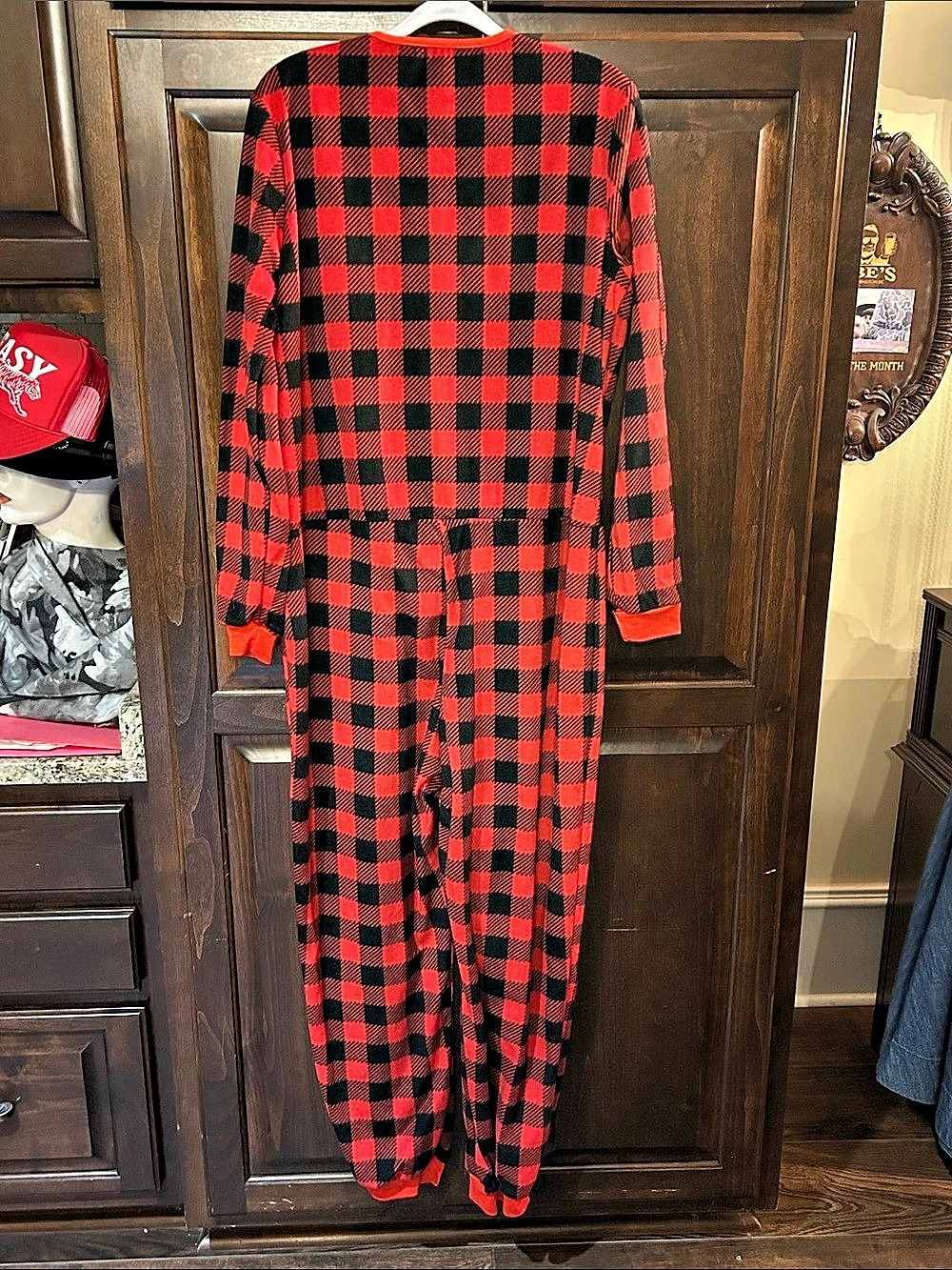 Red & Black Sz S/M Plaid Fleece Pajama Jumpsuit - Picture 2 of 4